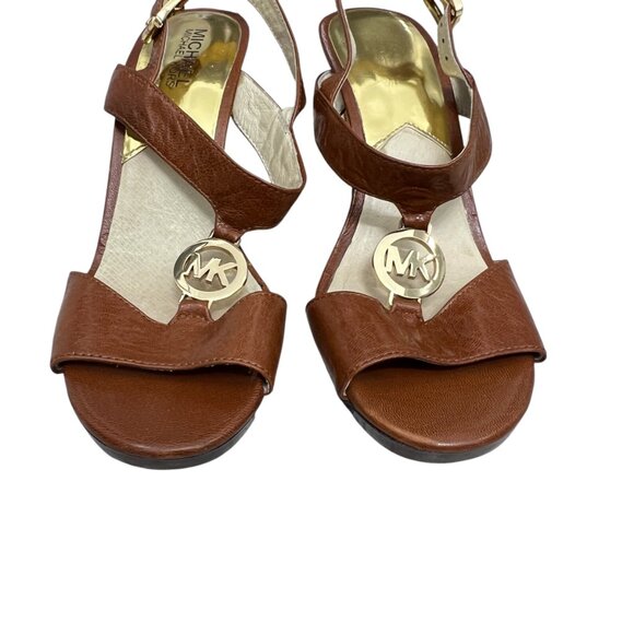 Michael Michael Kors Leather Logo strappy Tortoise heel Sandal women's size 8 - Picture 3 of 10
